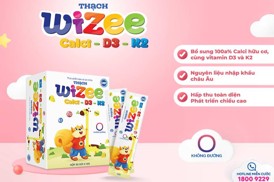 Thạch Wizee Calci D3 K2 của Dược phẩm Tín Phong chứa 100% calci hữu cơ nhập khẩu Pháp